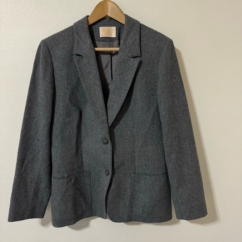 Vintage 80s Pendleton Woolen Mills Virgin Wool Blazer Gray Two Button USA-Medium